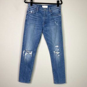 MOTHER Blue Distressed Straight Leg Jeans